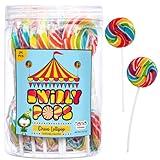 24 Circus Rainbow Lollipops Individually Wrapped, Bursting with Fruity Flavor, Great Swirl Lollipops for Kids Birthday Parties, Party Favor Candy and Cake Toppers, By 4YoreElves (Pack of 24)