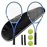 Tennis Rackets 2 Players Recreational for Beginners,Pre-Strung 27 Inch Light Adult Racquet Set for Women Men with Tennis Balls,Overgrips and Carry Bag (Blue)