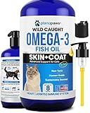 Omega 3 Fish Oil for Cats - Better Than Salmon Oil for Cats - Kitten + Cat Vitamins and Supplements - Cat Health Supplies - Cat Dandruff Treatment - Liquid Fish Oil for Pets - Cat Shedding Products