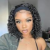 Aiterina Headband Wig Deep Wave 12 Inch Human Hair Headband Wig Curly hair Glueless Human Hair Wigs Machine Made No Lace deep Curly Headband Wig Natural color