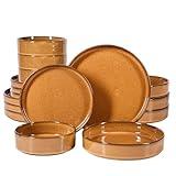 Bloomhouse - Oprah's Favorite Things - Santorini Mist Double Bowl Terracotta Reactive Glaze Plates and Bowls Dinnerware Set - Amber, Service for Four (16pcs)