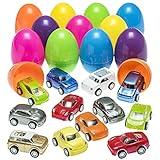 PREXTEX Stuffed Easter Eggs with Mini Pull-Back Car Inside - Plastic Easter Eggs Stuffed - Easter Egg Fillers for Toddlers - Easter Toys Basket Stuffers/Fillers - Easter Gift/Presents Stuffed Eggs