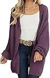 MEROKEETY Women's 2024 Fall Open Front Chunky Knit Sweater Oversized Lantern Sleeve Cardigan Outwear, Plum, X-Large