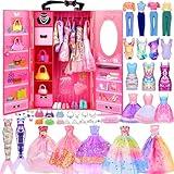 PURPERCAT Doll Clothes and Accessories with Closet, Princess Gowns, Fashion Dresses, Top & Pants, Swimsuits, Shoes, Hangers, Doll Dress up Toys for Girls Kids Toddlers Gifts Fit for 11.5 Inch Doll