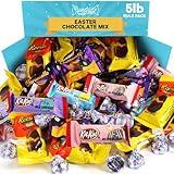 Easter Candy Chocolate Mix Bulk Assortment for Kids, Easter Basket Stuffers, Party Favors - Individually Wrapped ReesesPeanut Butter Egg, Cadbury Caramel, and Kit Kat Chocolate & Hersheys Kisses, 5lb