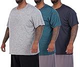 Real Essentials Men’s Big and Tall Tech Stretch Short Sleeve Crew Quick Dry Fit T-Shirt Wicking Active Athletic Gym Top Clothes Lounge Sleep Running Basketball Workout Tee, Set 9, 3XLT, Pack of 3