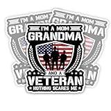 SODAVA (3Pcs) I'm A Mom Grandma and A Veteran Sticker Woman Veteran Sticker Women Veteran Stickers Women Veteran Day Memorial Day Stickers Gift Decoration Graphic Bumper Laptop Stickers 3"x4"