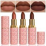 3 Pcs Matte Velvet Lipstick for Women Set,Nude Long Lasting Matte Lipstick 24H Waterproof for Girls Natural Lip Makeup,Matte Non-Stick Lipstick Makeup for Women,labiales magicos 24 horas originales