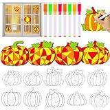 Qyeahkj 30pcs Fall Pumpkin Suncatchers Crafts Kit for Kids, DIY Fall Arts Crafts Coloring Autumn Window Clings Stickers with 8 Painting Markers for Home Classroom Party Decorations