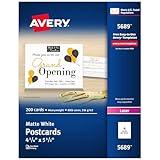 Avery Printable Postcards, 4.25" x 5.5", White, 200 Blank Postcards for Laser Printers (5689)