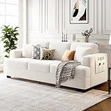 KKL Deep Seat Sofa 89 Inch with Throw Pillow, Modern Sofa, Couches for Living Room, Comfy Sofa, Sleeper Couch, Bouclé, Offwhite