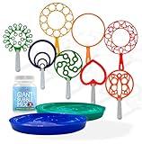 Giant Bubble Wands Outdoor Toys for Kids Large Blowing Rings Variety Shapes Set for Big soap Bubbles Includes Giant Bubble Mix Solution kit Refill Summer Party Park Beach Fun Activities