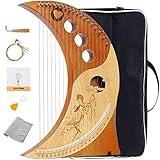 Harp Autoharps Lyre Humanized Design Of The Moon Harps, Traditional Classic Stringed Instruments, With Performance Package, Tuner, Spare Strings (Color : Brown, Size : 19 string)