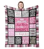 Basiole August Birthday Gifts for Women, Queens are Born in August Birthday Gift, August Birthday Decor, August Gifts, Leo/Virgo Gifts for Girl Unique, August Bday Gifts Ideas Throw Blanket 50"X60"