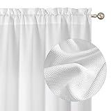 Chyhomenyc White Curtains 54 Inch Length 2 Panels, Faux Linen Textured Semi Sheer Light Filtering Soft Airy Rod Pocket Window Treatment Drapes for Living Room Bedroom, 30Wx54L Inch, Set of 2