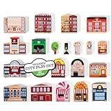 20 Pc Wooden City Play Set - Wooden Town Buildings and Street Signs for Play Mats, Toy Cars and Trains - Educational Preschool Track Accessories - Construction Stacking Blocks Learning Toddler Toys