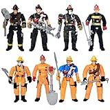 8 Pieces Firefighter Action Figures, Fireman Toys for 3 4 5 6 7+ Year Old Boys, 4-Inch Toy Figure & Playsets with Accessories, Ideal Gifts for Boys Girls Kids, Christmas Stocking Stuffers Party Favor