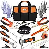 INCLY 24 PCS Kids Real Tool Set with Tool Bag, Boys Small Real Hand Tools Kit, Children Construction Learning Tools Hammer Screwdriver for Home DIY Building and Woodworking