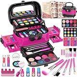 Hollyhi 58 Pcs Kids Makeup Kit for Girl, Princess Toys Real Washable Cosmetic Set with Mirror, Kids Makeup Sets for Girls, Play Make Up Birthday Gifts for 3 4 5 6 7 8 9 10 11 12 Years Old Kid (Rose)