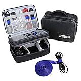 Travel Tech Organizer Bag Electronics Accessories Cable Shockproof Case Charger IT Cord Wire Water Resistant Double Layers Medium Pouch (Black)