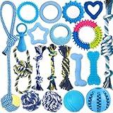 Beiker 20 Pack Puppy Chew Toys - Blue Dog Teething Toys for Puppies, Puppy Toys Teething Rings and Durable Ropes, Blue Rubber Toy Bundle for Small Dogs, Cute Interactive Dog Balls for Small Breed