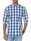 Amazon Essentials Men's Regular-Fit Long-Sleeve Casual Poplin Shirt, Blue Buffalo Plaid, X-Large