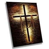 The Glowing Golden Cross Canvas Wall Art - Serene Divine Spiritual Radiance Photography - Inspirational Christian Religious Room Decor