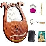 Lyre Harp, 16-String Harp Solid Wood Mahogany Lyre Harp with Tuning Wrench, Pick,Strings, Black Gig Bag and Instruction Manual for Beginners Instruments Lovers (coffee color)