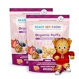 Ready Set Food Organic Puffs – Early Allergen Introduction Snack Puffs w/ 9 Top Allergens: Organic Peanut, Cashew, Egg & More, No Added Sugar, Babies 8+ Months (Daniel Tiger Peanut Butter Berry, 2-Pk)