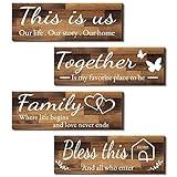 4 Pieces Home Wall Signs, THIS IS US/TOGETHER/BLESS THIS HOME/FAMILY Wall Decor For Living Room Bedroom, Rustic Wooden Farmhouse Wall Art , 4.7 x 13.8 Inch(Brown)