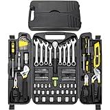 TLGREEN 95 Piece Tool Set, Tool Kit, Mechanics Tool Set, Portable Toolbox with Adjustable Wrench Pliers Socket Bits, with Plastic Toolbox Storage Case, for House Apartment Garage (Yellow)