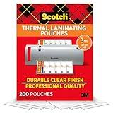 Scotch Thermal Laminating Pouches,200 Pack Laminating Sheets,3 Mil,8.9 x 11.4 Inches, Education Supplies & Craft Supplies, For Use With Thermal Laminators, Letter Size Sheets