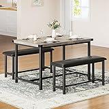 HomeEterna Dining Table Set for 4, Kitchen Table with 2 Upholstered Benches, Rectangular Dining Room Table Set, 3 Piece Kitchen Table Set for Small Space, Apartment, Studio, Home, Rustic Gray