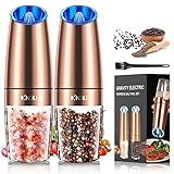 XinXu Gravity Automatic Pepper and Salt Grinder with Blue LED Light, Stainless Steel, Adjustable Coarseness, One Hand Operated, Come with Brush, Gift Ideal for Housewarming, Copper