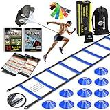 Gendeda Speed Agility Training Set, Includes Agility Ladder, Jump Rope, Resistance Parachute, 5 Resistance Bands, 10 Cones, Speed Training Equipment for Soccer Football (Blue)