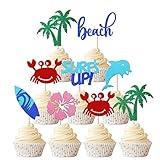 Rsstarxi 28 PCS Summer Beach Cupcake Toppers Glitter Surf's Up Surfboard Cupcake Picks Dolphin Crab Flower Cake Decorations for Hawaii Beach Theme Wedding Baby Shower Birthday Party Supplies