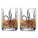 Octopus Tentacle Whiskey Glassware | Set of 2 | 9 OZ Handmade Craft Beer, Cocktail, Water, Bar Rock Glass - Kraken Tumbler Gift Set, Old Fashioned Rocks Glasses, Antique Design Extraordinary Detail