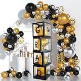 Balloons Boxes GRAD So Proud of You Graduations 2024 for Graduation Party Decorations Supplies for Indoor/Outdoor Home Door Décor 4 Pcs Black Balloons Transparent Boxes(NO Balloons)