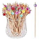 ALINK 100-Pack Cocktail Picks, Colorful Pearl Fancy Toothpicks for Appetizers, Wooden Food Picks Skewers for Food, Drinks, Fruits Party, Charcuterie Accessories - 4.72 inch