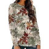 Fall Clothes for Women 2024,Womens Long Sleeve Tops Dressy Casual Round Neck Shirts Plus Size Vintage Floral Print Graphic Tees Going Out Ladies Basic Blouses Clothing Amazon Essentials(3-Green,2X)