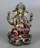 JORAE Ganesh Statue Elephant Buddha Sitting on Lotus Pedestal Lord Blessing Home Decor Hindu God Collectible Antique Bronze Finish Meditation Figurine, 7.2 in, Polyresin