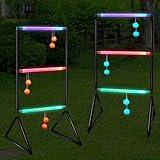 Shappy Light up Ladder Ball Set Outdoor Lawn Ladder Toss Game Set 6 Glow in The Dark Ladder Ball 2 LED Ladder Toss Lights Outdoor Fun Game Set for Camping Lawn Backyard Beach Games