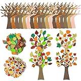 3sscha 184Pcs Fall Themed Foam Tree Sticker Craft for Kids - DIY Self-Adhesive Leaves Pumpkin Acorn Glitter Sticker Art Project Thanksgiving Classroom Home Activity Decor Autumn Party Favor Supplies