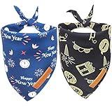 Realeaf Happy New Year Dog Bandanas 2 Pack, Reversible Holiday Pet Scarf for Boy and Girl, Premium Durable Fabric, Bandana for Small Medium Large and Extra Large Dogs (Large)