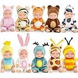 Haawooky 10 Pcs Mini Baby Dolls,4 inch Lifelike Realistic Baby Dolls with Animal Clothes,Cute Small Baby Doll for Girls Kids Easter Basket Valentine Birthday