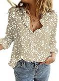 Dokotoo Womens Juniors Summer Tops 2024 Fashion Trendy Casual Dressy Fall Long Sleeve Button Down Blouses T Shirts Alicia Flower Print V Neck Business Work Tunic Bohemian Floral Top Medium Khaki