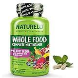 NATURELO Whole Food Multivitamin with Extra Hair, Skin and Nails Support – Beauty Blend with Hyaluronic Acid & Grape Seed - High Potency Biotin, Vitamin C, and Glutathione - 60 Vegan Capsules