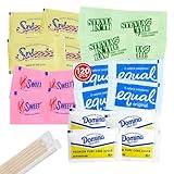 Sugar Packets and Sweetener Packets by Innovatech AG - 120 Sugar and Sweetener Assortment Packets with Wooden Stirrers, Ideal for Home, Office, Travel, RV, and Coffee Station Accessories