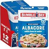 Bumble Bee Solid White Albacore Tuna in Water, 2.5 oz Pouch (Pack of 12) - Wild Caught Tuna - 16g Protein per Serving, High in Omega-3s - Non-GMO, Gluten Free, Kosher - No Draining Required