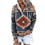 friday black deals 2023 womens clothing Women's Western Aztec Ethnic Style Hooded Sweatshirts Casual Folk Pullover Long Sleeve Pocket Hoodies sweater tunic Navy M